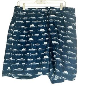 Nautica Men’s Dark Blue Fish Swim Shorts Trunks